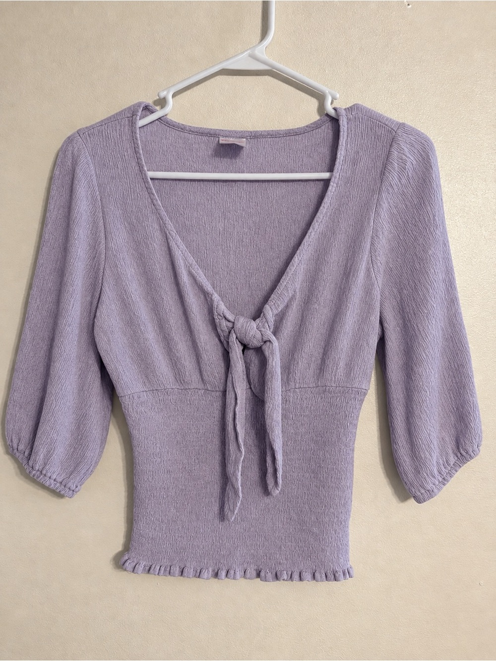 No Boundaries Lavender Tie-Front Pullover Top